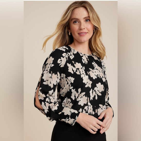 Maurices Tops - NWT Maurice’s Fallon Ikat Print Blouse black white floral plus size  2X
